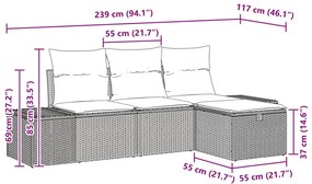 4 darabos kert kanapészett párnákkal világosszürke poli rattanban
