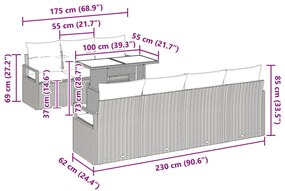 8 darabos kerti kanapé szett párnákkal, bézs poli rattan, 2-személyes kerti kanapé párnákkal, bézs poli rattan
