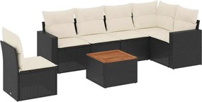 vidaXL 7 részes fekete polyrattan kerti ülőgarnitúra párnával