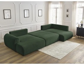 Sötétzöld kordbársony kinyitható sarokkanapé (bal oldali-U alakú) Lucien – Bobochic Paris