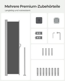 Oldalsó terasznapellenző, belátásgátló, szürke, 220 g/m² 160 x 350 cm