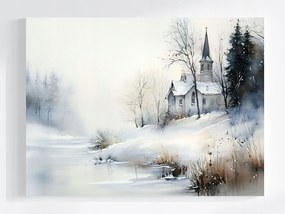 Vászonkép Canvas Tájkép Tél Hó Jég Fagy Folyó Templom 100x75