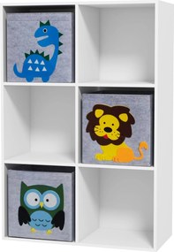 ZONEKIZ Gyermek Könyvespolc 3 Tároló Dobozzsal - Gyerekszoba Polc Játékokhoz, Fehér+Szürke, 61,8 x 29,9 x 91,5 cm | Aosom