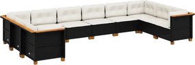 vidaXL 10 részes fekete polyrattan kerti ülőgarnitúra párnákkal