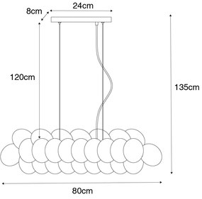 Függőlámpa fekete opál üveggel 8-lámpás, hosszúkás - Uvas