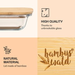 Klarstein Tízórai doboz zárható fedéllel, 1,6 L, 2 darabos készlet, hőálló, üveg, bambusz