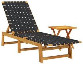 vidaXL fekete tömör akácfa és szövet napozóágy asztallal