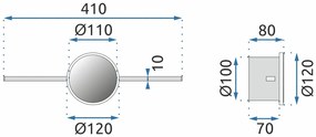 Fali LED LÁMPA APP848-1W TÜKÖR fölött 40CM ROUND Fekete