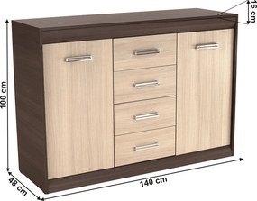 Komód, DTD/MDF, tölgy világos/tölgy sötét, KORINA