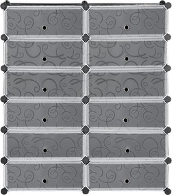 HOMCOM Cipőtároló 12 Rekesszel, Moduláris Polc 12 Pár Cipőhöz, DIY Cipő Tárolás Előszobába, Fekete 49 x 37 x 108 cm | Aosom