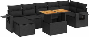 vidaXL 8 részes fekete polyrattan kerti ülőgarnitúra párnákkal