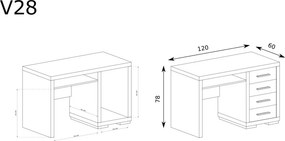 Aldabra Vegas V-28 íróasztal, világos santana tölgy