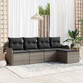 5 darabos kert szófakészlet párnákkal Szürke Poli Rattan, 2 személyes kert szófája tárolóval és párnákkal Szürke Poli Rattan