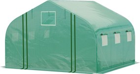 Outsunny Zöld Alagút Üvegház 3.5x3x2 m Kert Üvegház Ajtóval és 6 Feltekerhető Polietilén PE Ablakkal 140g/m² Horganyzott Fémnél a Növények és Virágok
