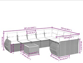 10 részes fekete polyrattan kerti ülőgarnitúra párnákkal