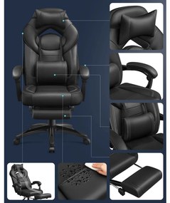 Irodai szék, gamer szék műbőr, ergonomikus kialakítás, fekete