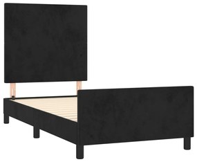 fekete bársony ágykeret fejtámlával 90x190 cm