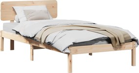vidaXL Ágykeret fejtámlával Természetes 80 x 200 cm Tömör fenyőfa