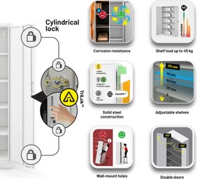 Fém öltözőszekrény JAN Compact 1750 x 800 x 400 mm, fehér