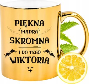 Prémium Arany Csillogó Bögre Viktória Ajándék Nyomtatott Fotóval