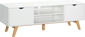 HOMCOM Modern TV Állvány 65 Hüvelykes Televíziókhoz, Nappali TV Asztal 2 Ajtóval, 2 Nyitott Polccal és Fa Lábakkal, 150x39x50 cm, Fehér | Aosom