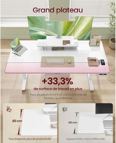 Magasságállítható íróasztal, 160 x 80 cm, fehér