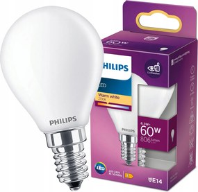 Led izzó Kis Golyó E14 6.5W 60W 806lm 2700K Meleg Filament Philips