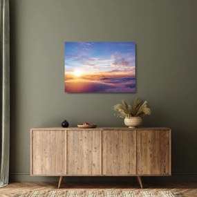 Üveg kép - Naplemente a felhők felett (70x50 cm)
