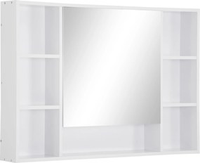 kleankin Fürdőszobai Tükör Nyitott Polcokkal és Tükörajtóval, Helytakarékos Fehér Fürdőszobaszekrény, 100x15x70cm | Aosom