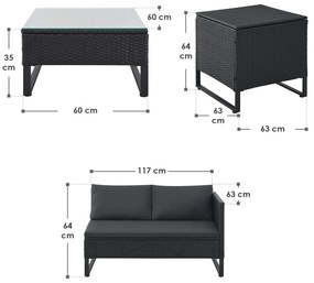 Juskys Rattan szett Santorini - fekete