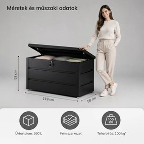 Nagy fekete kerti és erkélyláda: CARRIE 1190 x 520 x 587 mm