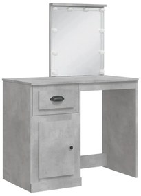 betonszürke fésülködőasztal LED-lámpákkal 90x42x132,5 cm