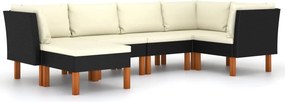 vidaXL 6 részes fekete polyrattan kerti ülőgarnitúra párnákkal
