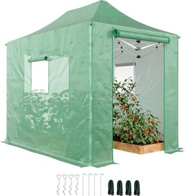 Outsunny összehajtható pop-up üvegház, 295 × 200 × 270 cm (PE polytunnel), nyeregtető, felhúzható cipzáras ajtók és szúnyoghálós ablakok — zöld | Aoso