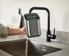 Fényes ezüstszínű rozsdamentes acél edényszárító evőeszközökhöz 11x11,5 cm Duo Steel – Joseph Joseph