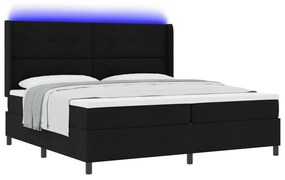 Boxspringsz MIDI Ágy Matrac &amp; LED Fekete 200x200 cm Szövet