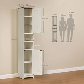 Koupelnová skříňka 30x30x170cm, mdf, bílá, AUK-E1166 WT