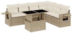 vidaXL 7 részes bézs polyrattan kerti ülőgarnitúra párnákkal