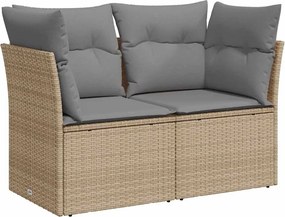 vidaXL 2 személyes bézs polyrattan kerti kanapé párnával