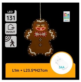 Aigostar - LED karácsonyi dekoráció 131xLED/3xAA IP44 + távirányító mézeskalács 27 cm