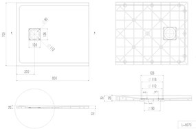 Erga Hyper, SMC zuhanytálca 80x70x2,6 cm + szifon, fehér matt, ERG-V06-SMC-7080S-WH