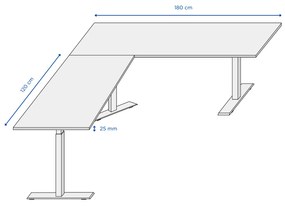 OfficeTech Angle állítható magasságú asztal, 180 + 120 cm, fekete alap, cseresznye