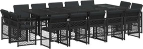 vidaXL 15 részes fekete polyrattan kerti étkezőgarnitúra párnákkal