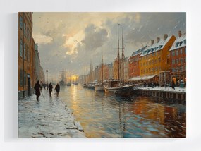 Canvas Vászonkép Dánia Koppenhága Nyhavn Kikötő Hajó Vízpart 80x60