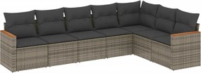 vidaXL 7 részes szürke polyrattan kerti ülőgarnitúra párnákkal