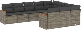 vidaXL 10 részes szürke polyrattan kerti ülőgarnitúra párnákkal