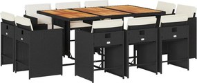 vidaXL 11 részes fekete polyrattan kerti étkezőgarnitúra párnákkal