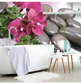 Fotótapéta virágzó orchidea és wellness kövek - 375x250 -