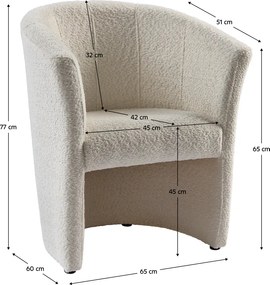 Klub fotel, tejszínes Coral anyag, CUBA