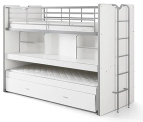 Fehér emeletes ágyneműtartós gyerekágy kihúzható pótággyal, ágyráccsal 90x200 cm Bonny – Vipack